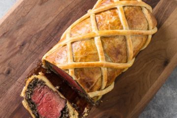 beef wellington with green bean salad