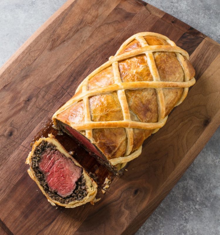 beef wellington with green bean salad