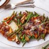 green beans and mushrooms with crispy shallots